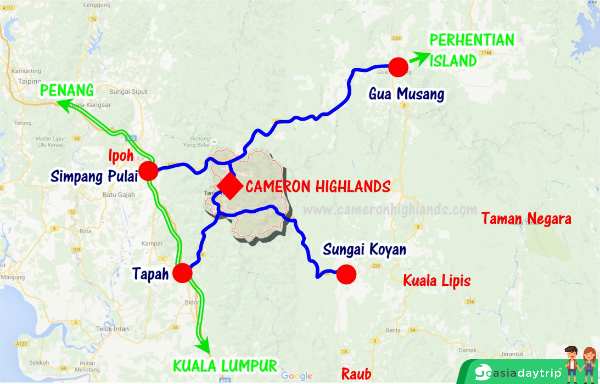 Map to Cameron Highlands